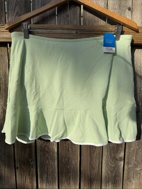 Lands’ End NWT Icy Mint White Textured Swim Skirt Size 16 Built-In Brief